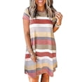 thumbnail image 1 of Innerwin Robe T-Shirt Évasée pour Femme, Robe d'Été Tunique Ample Courte Mini, Orange Rouge P, 1 of 7