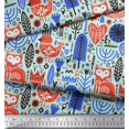 thumbnail image 3 of Soimoi Green Silk Fabric Tree & Fox Folk Art Fabric Prints By Yard 44 Inch Wide, 3 of 5
