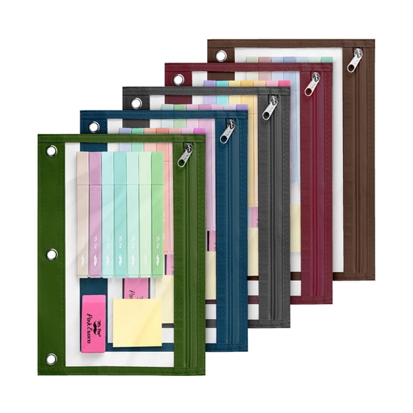 Mr. Pen- Pencil Pouch 5 Pack Vintage Colors Pencil Pouches with Clear Window on Both Sides Pencil Bags with Zipper Pencil Pouch for 3 Ring Binder Pencil Pouch Pencil Case for Binder Pouch