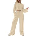 thumbnail image 1 of Women's Two Piece Knit Matching Outfits Crew Neck Slit Hem Tee And Pants Tracksuit Sets, 1 of 5