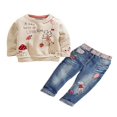 thumbnail image 1 of POINTERTECK Ensemble de Survêtement Chaud pour Bébés Filles : Chandail + Pantalon en Jean 7-8 Ans, 1 of 5