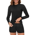 thumbnail image 2 of Penkiiy Women's Long Sleeve Sun Protection Rash Guard Wetsuit Two Piece Swimsuit Set M Black, 2 of 4