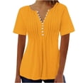 thumbnail image 1 of AherBiu Hauts pour Femmes Été à Boutons Col Rond Couleur Unie Froncé Chic Décontracté Tuniques Amples T-Shirts, 1 of 4