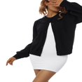 thumbnail image 4 of Women Solid Cropped Cardigan Sweater Lantern Sleeve Ruffle Lapel Collar Button Down Knit Outerwear Green M, 4 of 8