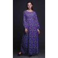 thumbnail image 4 of Bimba Moss Georgette Yellow Mustard Leaves Printed Womens Long Sleeve MaxiDressElastic Waist Gown-Small, 4 of 5