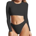 thumbnail image 1 of Babysbule Maillot de Bain Deux Pièces pour Femme Couleur Unie Col Rond Haut à Manches Longues Ensemble de Maillot de Bain Ensemble de Maillot de Bain Séparé, 1 of 3