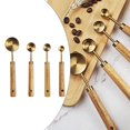 thumbnail image 2 of Stainless Steel Measuring Cups and Spoons Set Gold with Wooden Handle Metal Kitchen Measure Set for Kitchen Dry Liquid Food Baking Tools Cafe - Measuring Spoon, 2 of 7