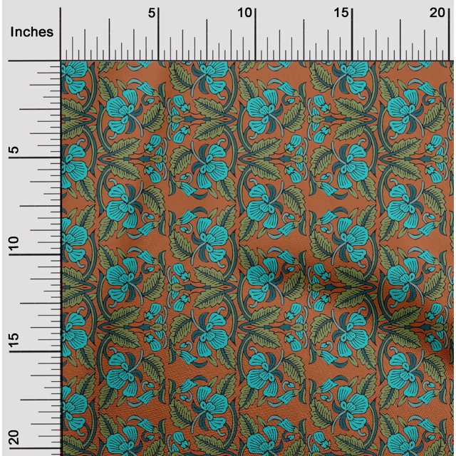 oneOone Polyester Lycra Fabric Leaves & Floral Block Print Fabric BTY 56 Inch Wide