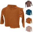 thumbnail image 4 of Vêtements d'Hiver pour Filles 2025 Pull Basique Uni Mignon à Volants Col Roulé Manches Longues Jaune, 4 of 4
