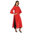 thumbnail image 2 of Moomaya Solid Rayon Kurta For Women bell Sleeve Drawstring Neck Long Ethnic Kurti, 2 of 7