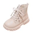thumbnail image 1 of DHFJKG Ankle Boots For Girl Leather Upper Round Toe Solid Color Lace Up Lug Sole Non-Slip Boot With Side Zipper For Little Big Kids Versatile Shoes, 1 of 7