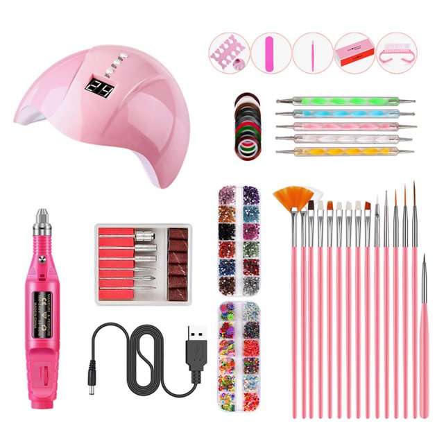 HILABEE 12 Pack Nail Dryer Light Polisher Crystals Brushes Nail File Striping Tapes Kit