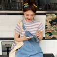 thumbnail image 3 of Women‘s Cute Short Sleeve Turtleneck Color Block Striped Knitted Crop Top T-Shirt, 3 of 7