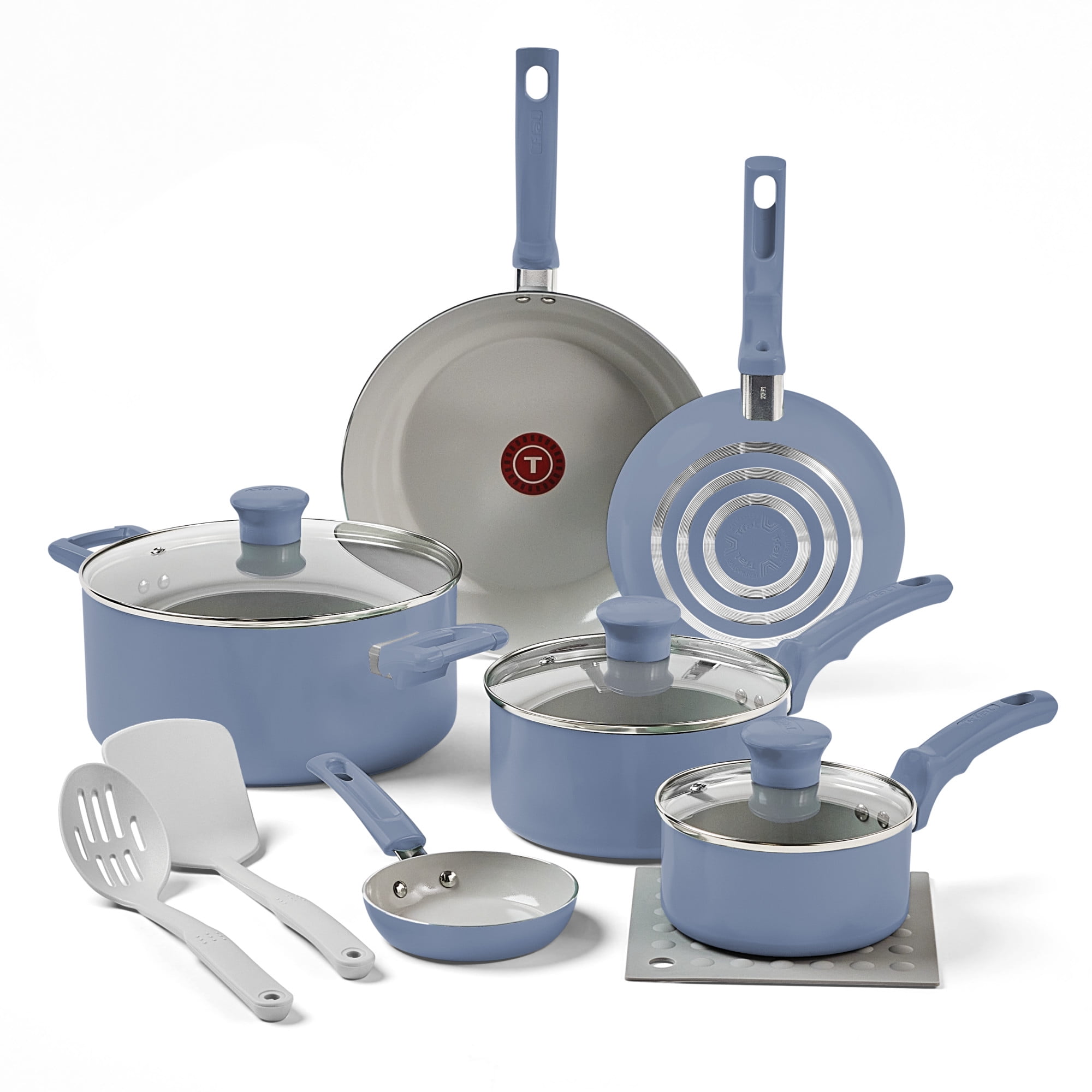 T-fal Ceramic Essential, 12 Piece Cookware Set, Blue