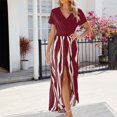 thumbnail image 1 of Meichang Robes Combishorts pour Femmes à Manches Courtes, Col en V, Robes Portefeuille, Taille Haute, Robes Trapèze, Robe Combishort Maxi Fendue pour Fête, Longue Robe d'Été de Plage, 1 of 5
