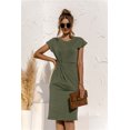 thumbnail image 1 of Nouvelle Robe Midi Décontractée à Manches Courtes Ajustée Torsadée Unie Aguichant pour Femme, 1 of 2
