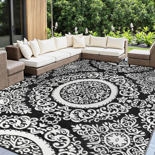 Outdoor Rug x Outdoor Carpet Reversible Patio Rug for Camping Large Outdoor Plastic Straw Area Rug Portable Geometric Mats for RV Backyard Deck Porch Beach Picnic Teal