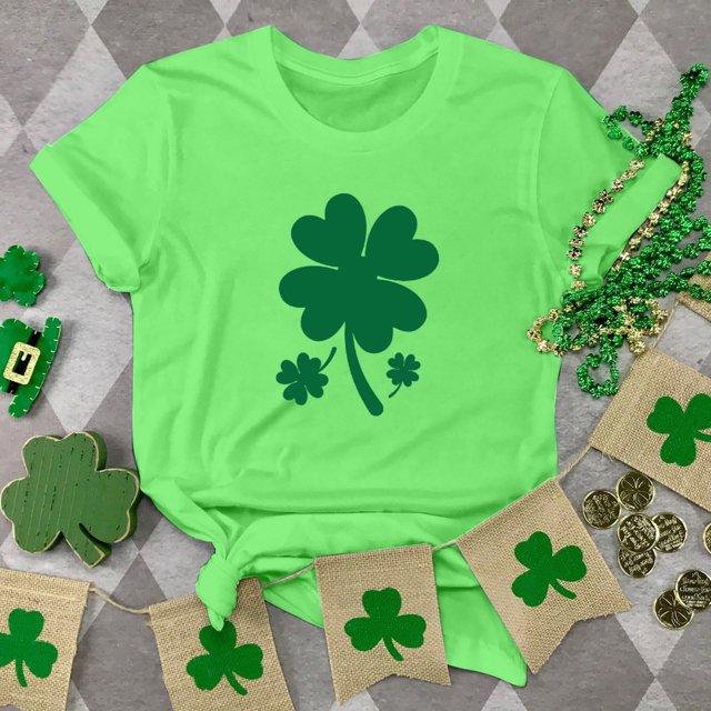 T-shirts de la Saint-Patrick pour Femmes Mode Col Rond Imprimé Manches Courtes T-shirt Décontracté Ample Hauts Saint-Patrick