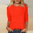 thumbnail image 2 of Pompotops T-shirt Uni pour Femme, Blouse Mi-Longue à Manches 3/4, Col Rond, Hauts Décontractés, Liquidation, 2 of 5