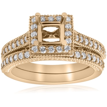 Bague de Fiançailles Halo en Or Jaune Taille Princesse avec Diamant Taille Princesse Semi-Monture