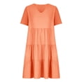 thumbnail image 4 of Meichang Robes d'Été pour Femmes 2025 Décontractées à Manches Courtes Col en V à Étages Longueur Genou Robes Trapèze Robe en Coton et Lin Fluide Tunique de Plage, 4 of 7
