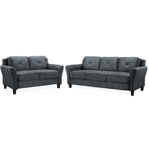Transitional 2 Piece Sofa and Loveseat Set in Dark Gray