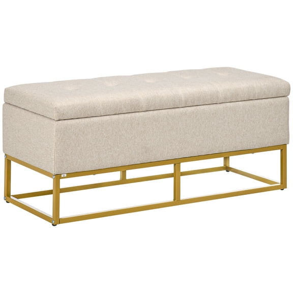 HOMCOM Ottomane de Rangement avec Dessus Rabattable, Banc de Rangement Rembourré Beige