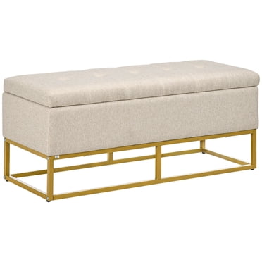 HOMCOM Storage Ottoman with Flip Top, Upholstered Storage Bench Beige