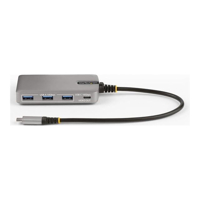StarTech.com 4-Port USB-C Hub with USB-C DP Alt Mode Video Output 4K 60Hz, 3x USB-A, 1x USB-C, 100W Power Delivery Pass-Through, USB 3.2 Gen 2 (10Gbps), Portable USB Type-C to USB Type-A/C - 1ft (30cm) Host Cable (HB31C3A1CDPPD3) - Hub - 1 x USB-C + 3 x USB 3.2 Gen 2 - desktop