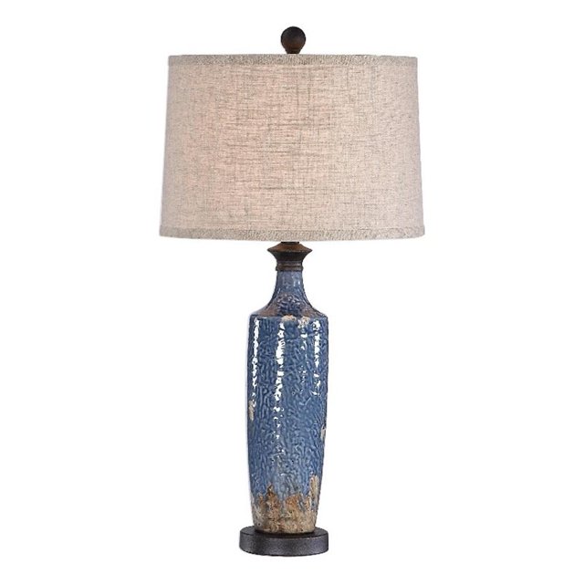 Bowery Hill Ceramic Blue Table Lamp Round 29.75"