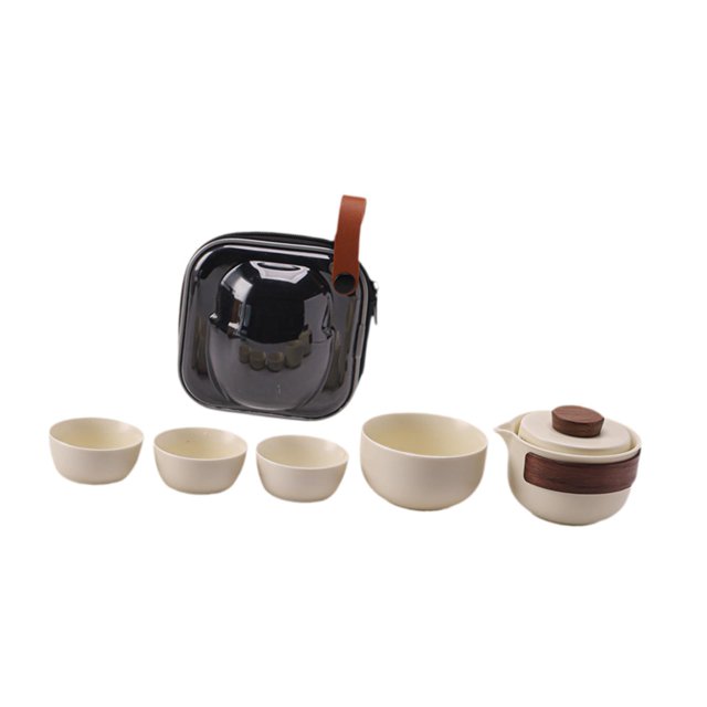 veasfak Portable Tea Set with Case Ceramic Chinese Kung Fu Teapot Teacups for Travel Four Teacups Set