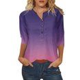 thumbnail image 1 of Birdeem T-Shirt à Boutons pour Femmes, Mode Décontractée, Manches 3/4, Col Imprimé, Haut Blouse, 1 of 5