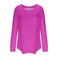 thumbnail image 4 of Timegard Womens Tops Crewneck Long Sleeve Drop Shoulder Basic Tee Fall Casual Loose Tops with Pocket, 4 of 5