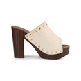 thumbnail image 3 of BLISSFUL STEP Women's Shoes Platform Chunky Heels Open Toe Rivet Faux Suede Slides Sandals Beige 9.5, 3 of 7