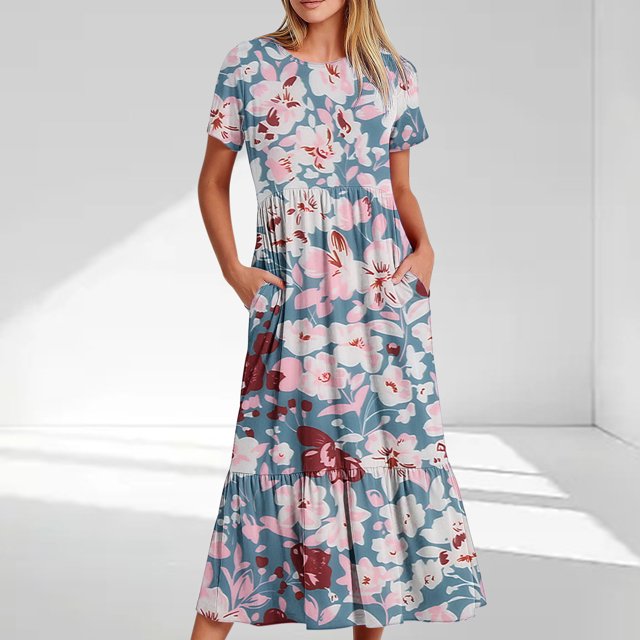 Ovzne Robes Grande Taille pour Femmes Pulpeuses Robe Mode pour Femmes Manches Longues Col Rond T-Shirt Imprimé Blouse Ample Robe Grande Taille Robe à Manches Courtes Imprimée Liquidation