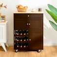 thumbnail image 4 of Gymax Îlot de Cuisine Roulant Chariot de Service Armoire de Rangement avec Casier à Vin Brun, 4 of 10