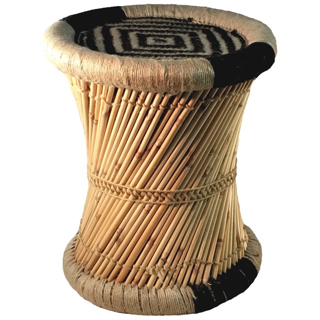 Natural Geo Tabouret d'Appoint en Moray - Diamant Noir Tissé à la Main