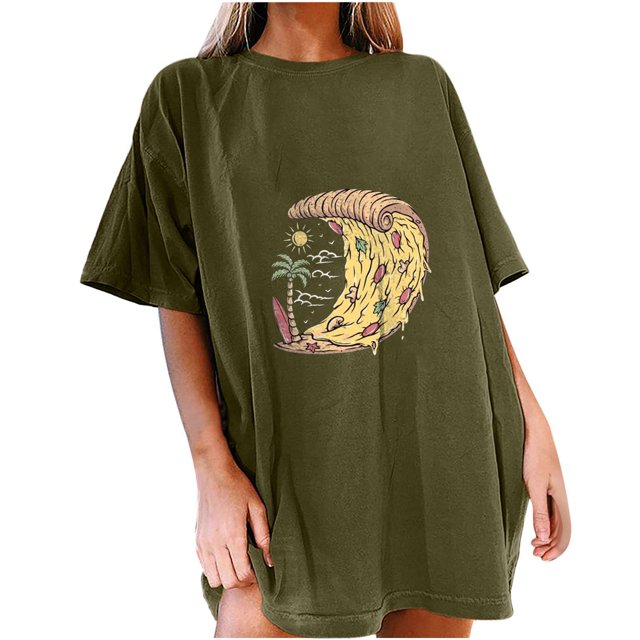 Birdeem T-Shirt Décontracté à Manches Courtes Imprimé Pizza d'Été pour Femmes