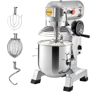 VEVOR Commercial Mélangeur de position, 15Qt Bol en acier inoxydable, 500W Mélangeur d'aliments électriques à usage intensif avec 3 Vitesses réglables 113/184/341 RPM, Bateau de fouet à crochet Dough inclus, parfait pour la boulangerie Pizzeria