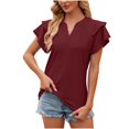 thumbnail image 1 of AherBiu Boho Tops for Women Layered Ruffle Short Sleeve Shirts Notch V Neck Summer Casual Tunic Top Blouse, 1 of 4