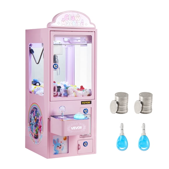 VEVOR Claw Crane Machine, Medium-Sized Arcade Game Machine with Light & Sound, Adjustable Steel Claws, Precise Toy Candy Grabber Prize Dispenser Vending Toy,Pink