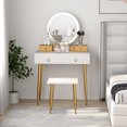 thumbnail image 4 of Costway Coiffeuse Table de Maquillage Tabouret Ensemble Miroir Éclairé 3 Couleurs avec Tiroirs Blanc, 4 of 10