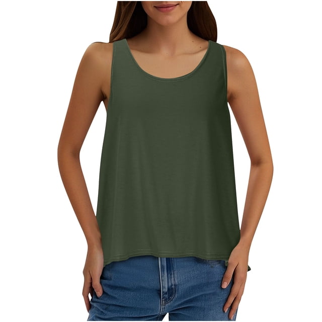 Dealovy Camisoles pour Femmes Col Ras du Cou Sans Manches Dos Ouvert Hauts de Sortie Blouses Amples Ajustées Camisole