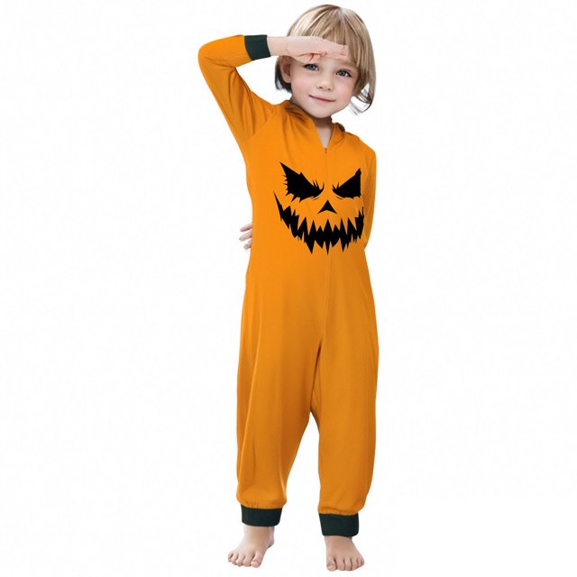 Halloween Parent Child Printed Hooded Zipper Home Jumpsuit (Kid's Style)