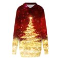 thumbnail image 3 of Jsaierl Robe à Capuche pour Femmes, Imprimé d'Arbre de Noël Doré, Mode Décontractée, Chandail à Enfiler à Manches Longues, Mini-Robe à Capuche avec Poche, Chandails d'Automne pour Femmes, 3 of 4