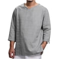 thumbnail image 1 of Leutsin Men's Long-sleeved V-neck Cotton And Linen Loose Shirt Pure Color Multi-size, 1 of 8