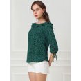 thumbnail image 4 of INSPIRE CHIC Women's Ruffled Neck Half Sleeve Sheer Summer Polka Dots Blouse Tops, 4 of 6