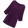 thumbnail image 3 of T-Shirt pour Femme, Couleur Unie, Haut Décontracté, Court, Col Rond, Manche Courte, Blouse en Lin, Violet, P, 3 of 7