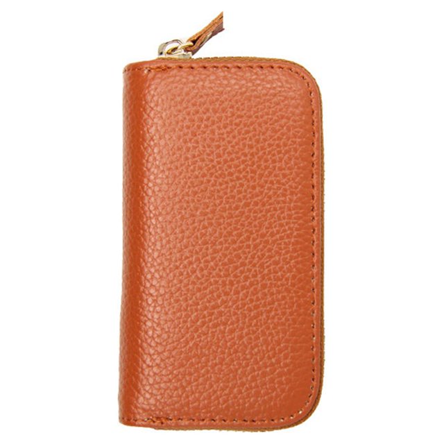 Leather Key Case Card Holder Soft Leather Key Case Zipper Solid Color Purse Wallet Car Keys Holder Fashion Pouch Men Women Housekeeper Light Brown
