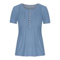 thumbnail image 4 of LSLJS Womens T Shirts Women's Fashion Casual Round Neck Pleated Solid Color Button Top Blouse, 4 of 5